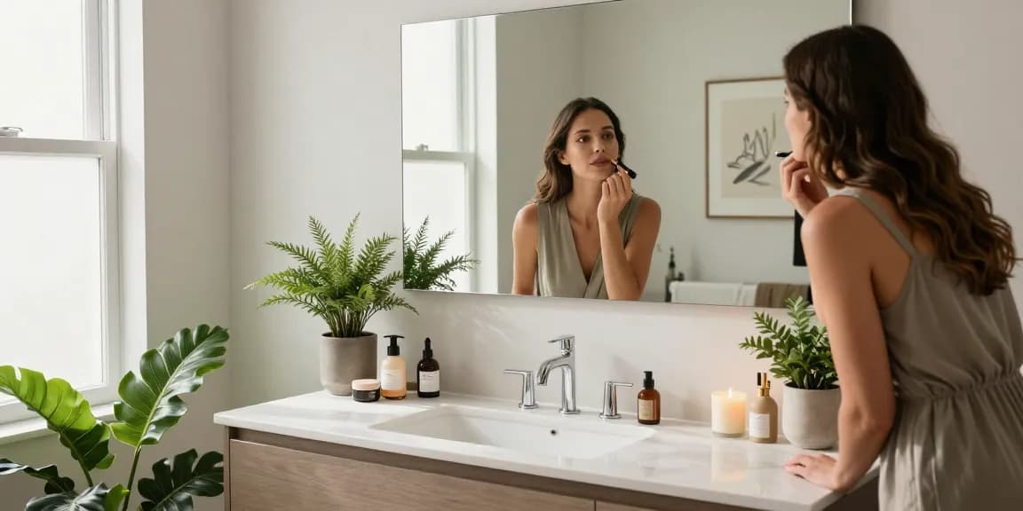 Stylish bathroom vanity with double sink and elegant decor in a modern home.