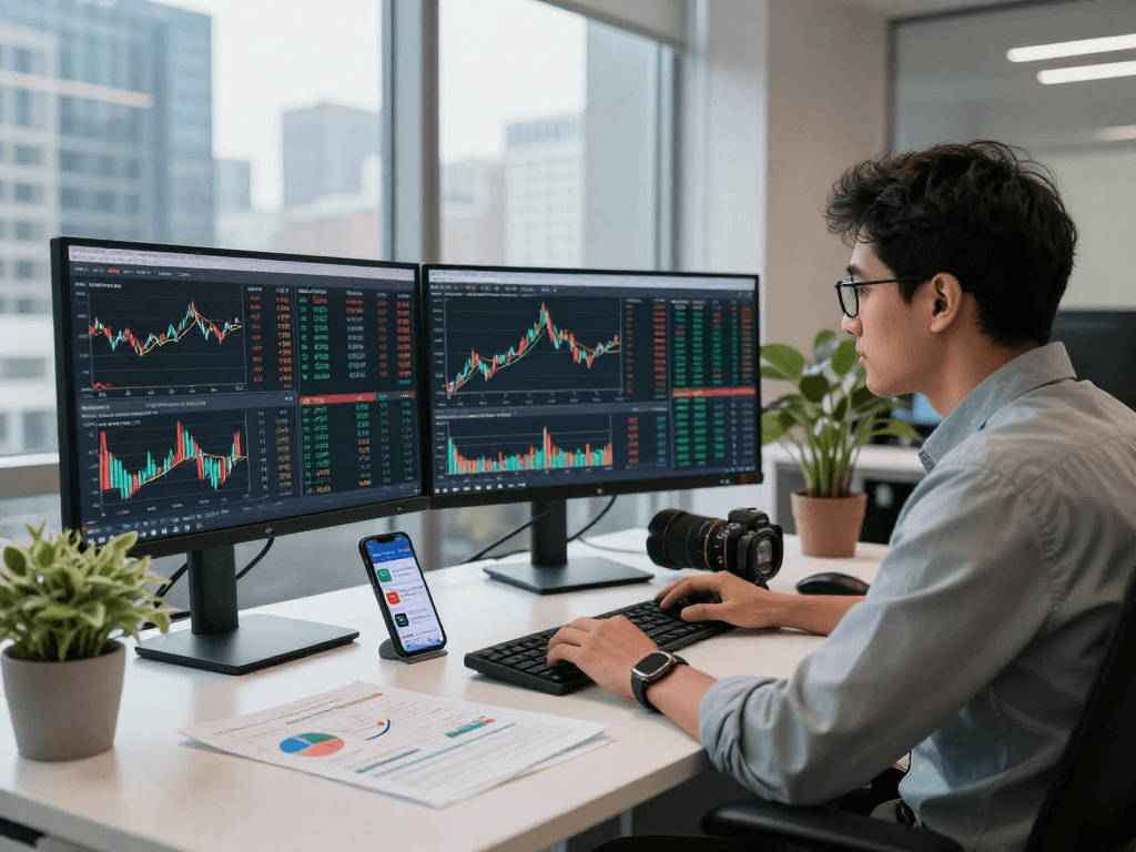 NIFTY index quote API feeds displayed on multiple monitors in a professional financial trading environment.