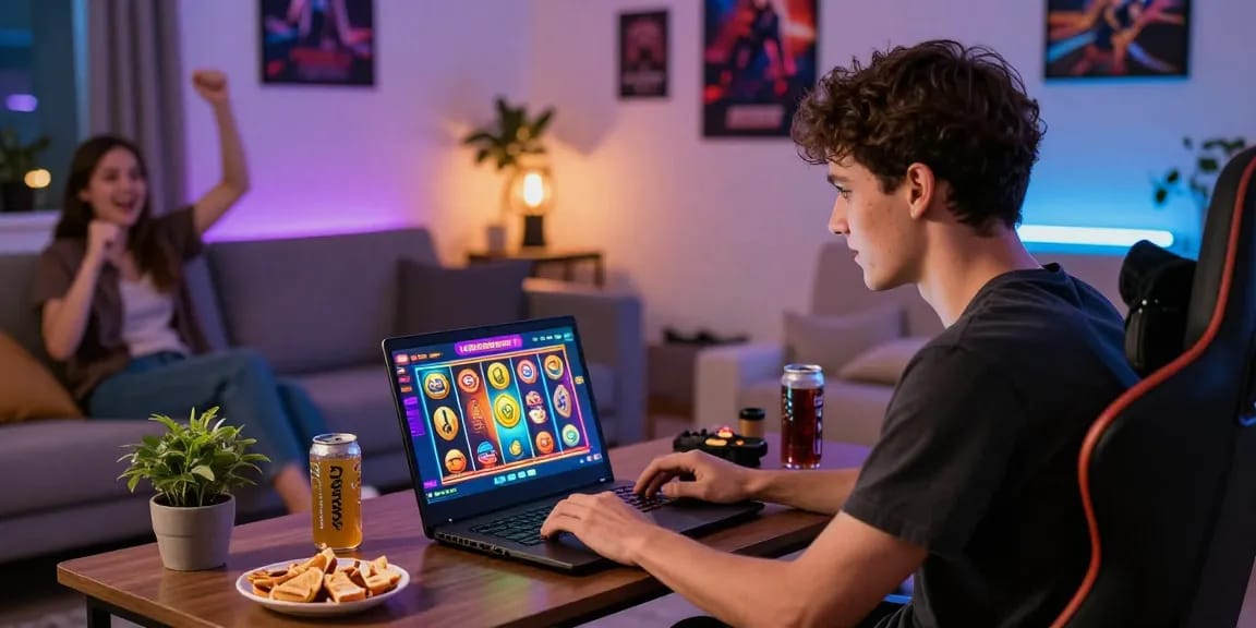 Engaging online gaming scene highlighting bonus cashback slot opportunities, vibrant atmosphere with friends cheering.