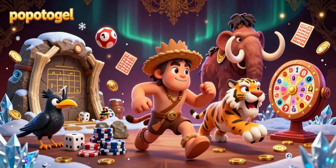 Win big with popotogel in this vibrant lottery casino illustration, showcasing lottery balls and prize wheels.