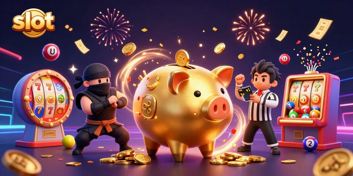Spin vibrant slot reels with golden characters and colorful lottery elements creating excitement.