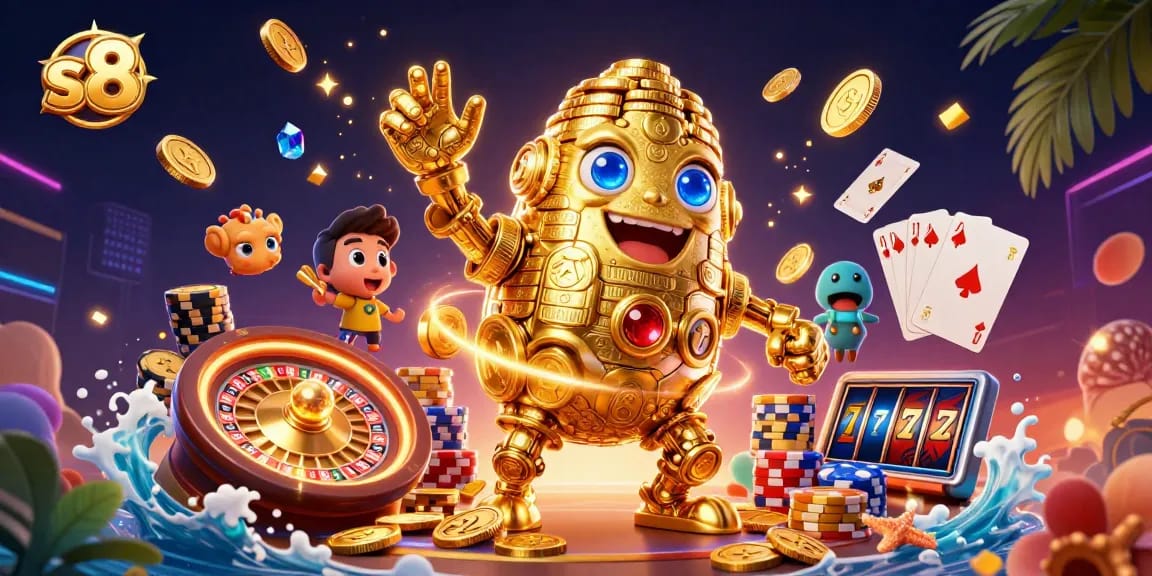 Engage in thrilling slots action with the dynamic s8 casino scene filled with golden coins and vibrant game elements.