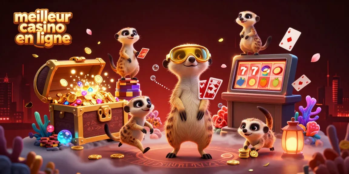 Jouer au meilleur casino en ligne avec des suricates dans une scène dynamique et colorée.