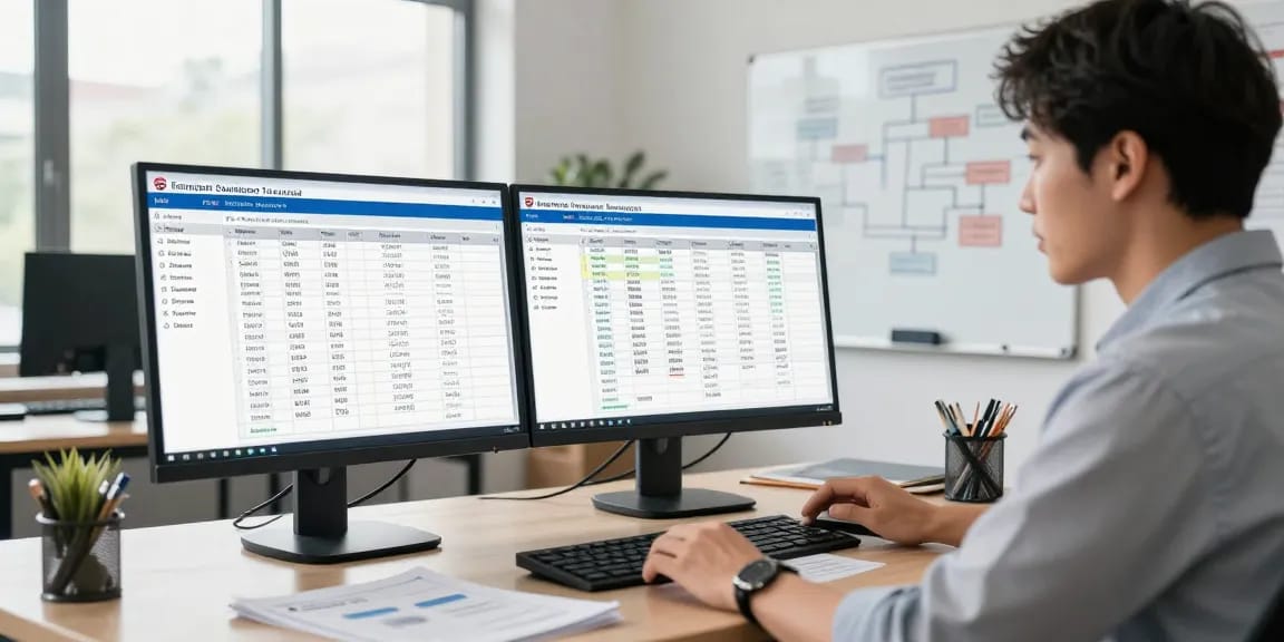 Eiltransport in Dortmund - Logistikmanager analysiert aktuelle Transportdaten in modernem Büro.