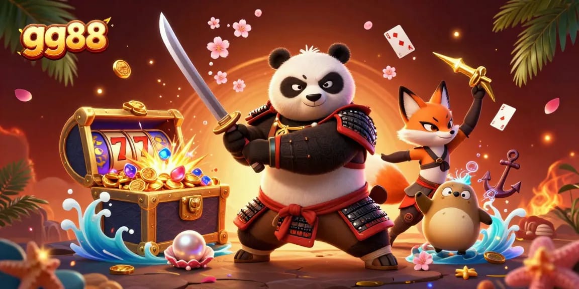 Engage with gg88's exciting slots environment featuring samurai panda, ninja fox, and magical tanuki.
