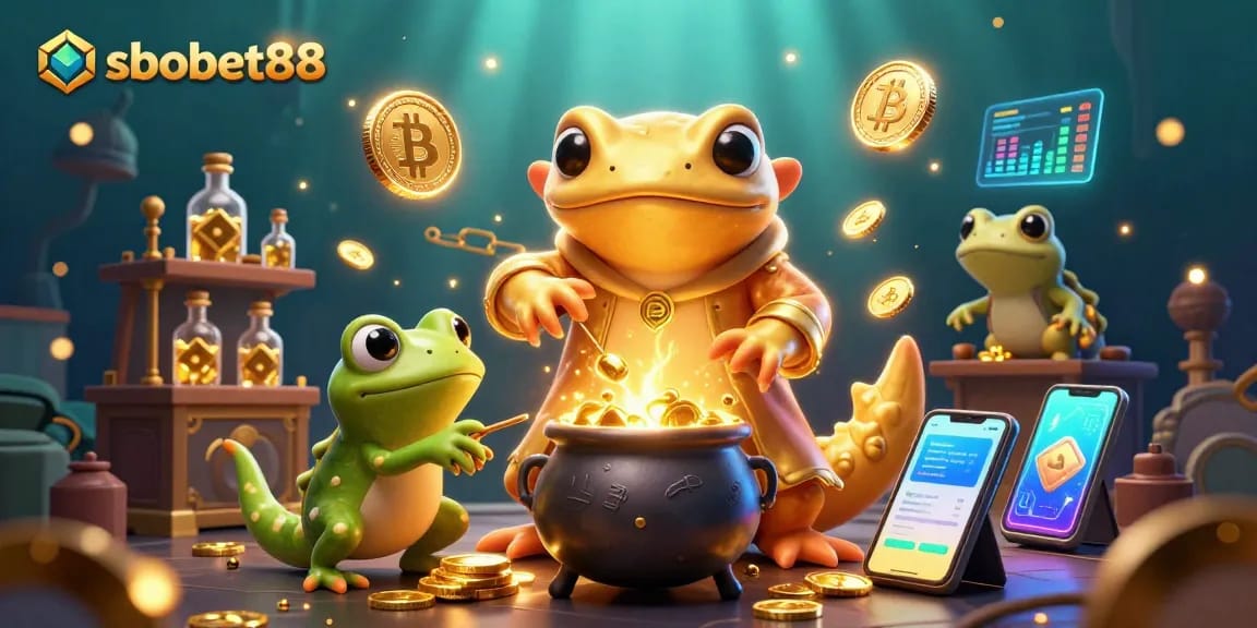 Experience sbobet88 with golden salamander alchemist, cauldron of gold, and crypto elements in a rich scene.