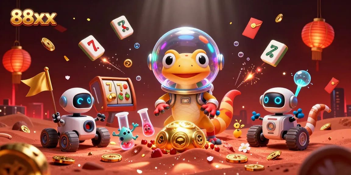 Experience exciting gaming adventures like 88xx while exploring a colorful Martian casino.