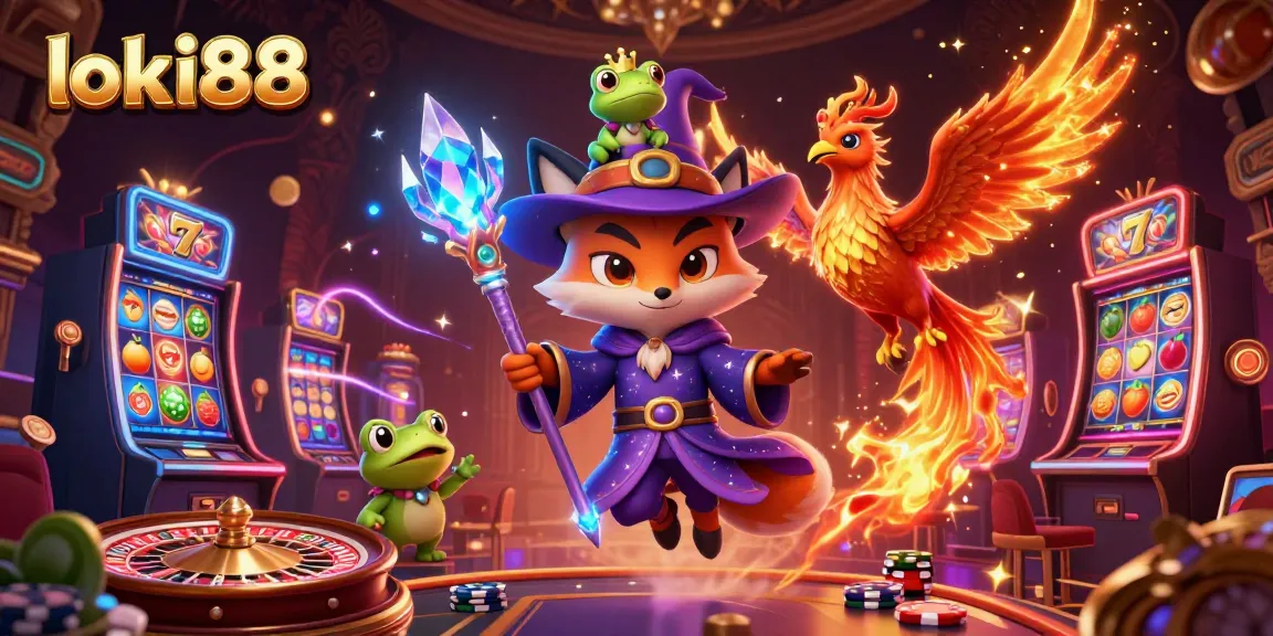 Engage in thrilling gameplay at loki88 with vibrant casino characters and colorful slot machines.