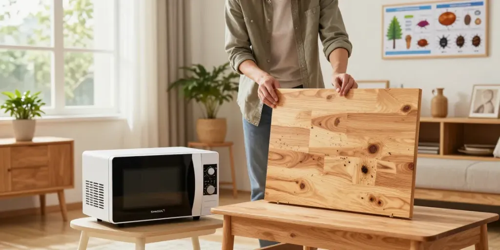 SHASHEL® microwave technology effectively eliminating wood-boring insects in a cozy living room.