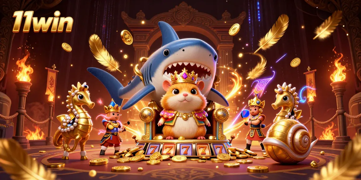 Experience the excitement of 11win with a fierce hamster king presiding over a vibrant casino throne.