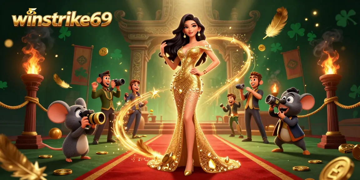 Experience the excitement of winstrike69 in a vibrant casino atmosphere filled with gold coins and betting tokens.