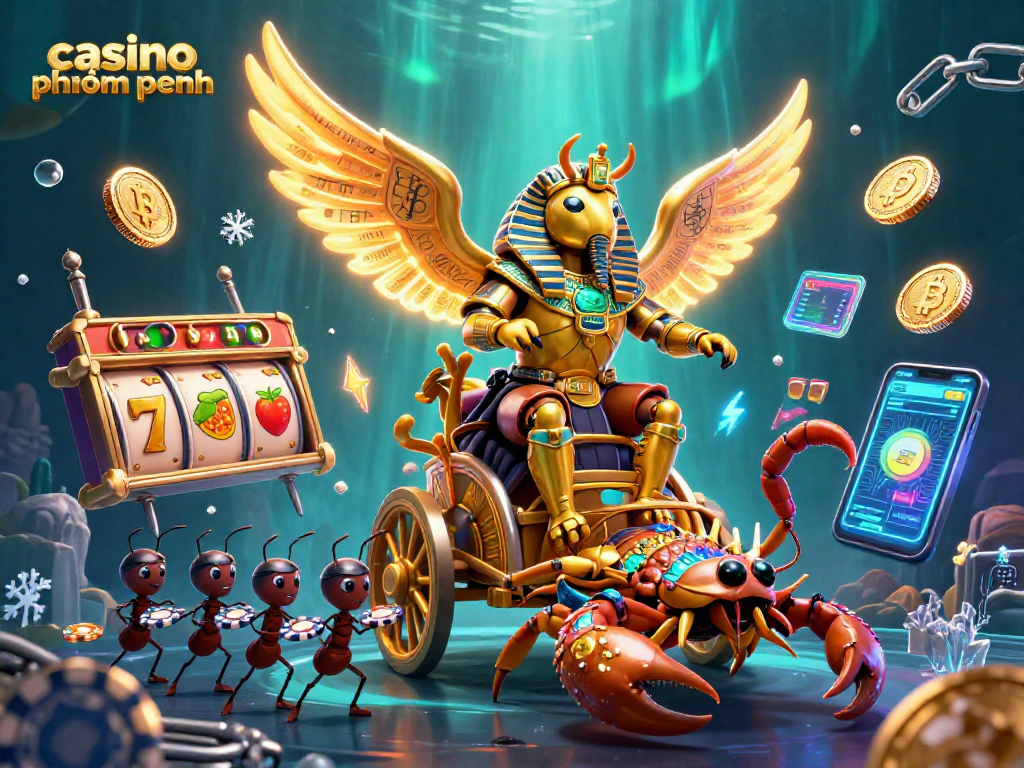 Experience the excitement at casino phnom penh with a vibrant 3D scene featuring stunning creatures and gaming elements.