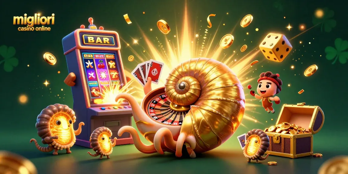 I migliori casinò online mostrano un'antica nautilus che ruota come una roulette, circondata da simboli e giochi.