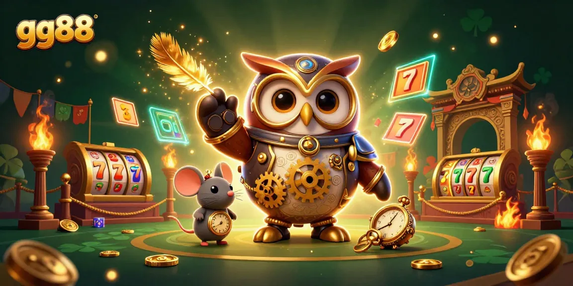 Experience betting excitement with gg88 as owl and mouse navigate a steampunk casino adventure.