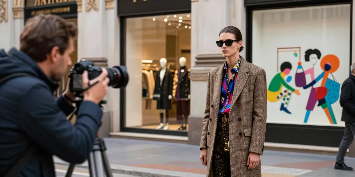 Photographie de mode à Milan par un Fotografo Milano, capturant un modèle dans une tenue élégante