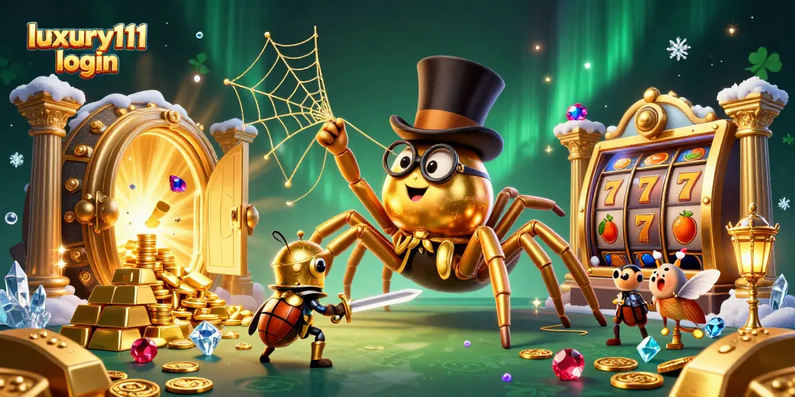 Engage in thrilling gameplay with luxury111 login, featuring a golden tarantula and the beetle knight in a lavish casino scene.