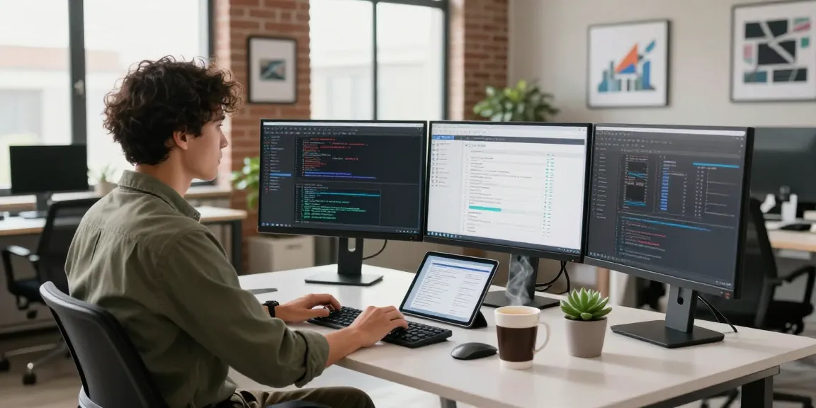Developer working on 纸飞机中文版 software in a modern tech office.
