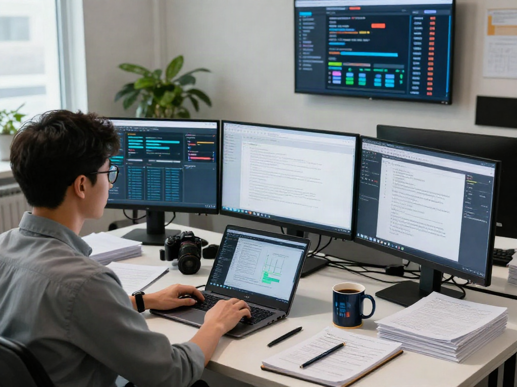 Document fraud detection in action as a cybersecurity analyst examines digital documents in a modern office.