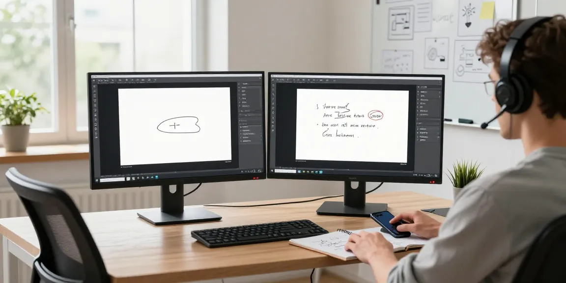 Efficient use of 截图工具 in a modern workspace with multiple monitors and annotation features.