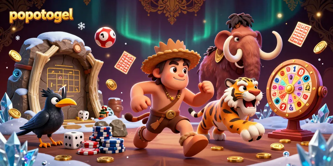 Win big with popotogel in this vibrant lottery casino illustration, showcasing lottery balls and prize wheels.