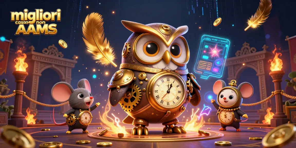 Scopri il brivido dei migliori casino non AAMS con un fantastico gufo 3D e elementi steampunk.