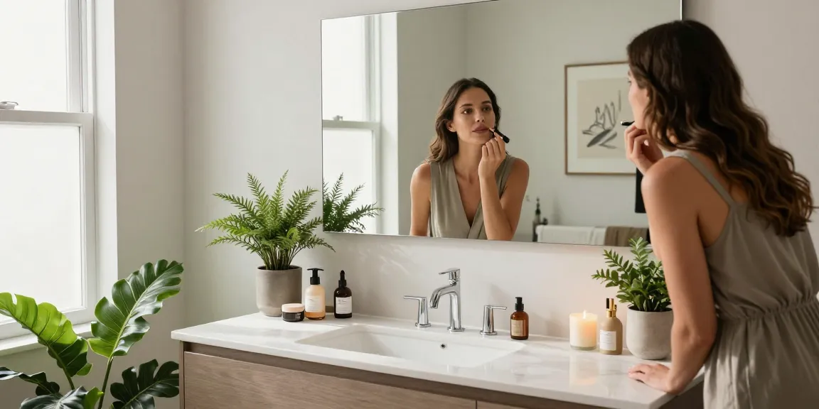 Stylish bathroom vanity with double sink and elegant decor in a modern home.