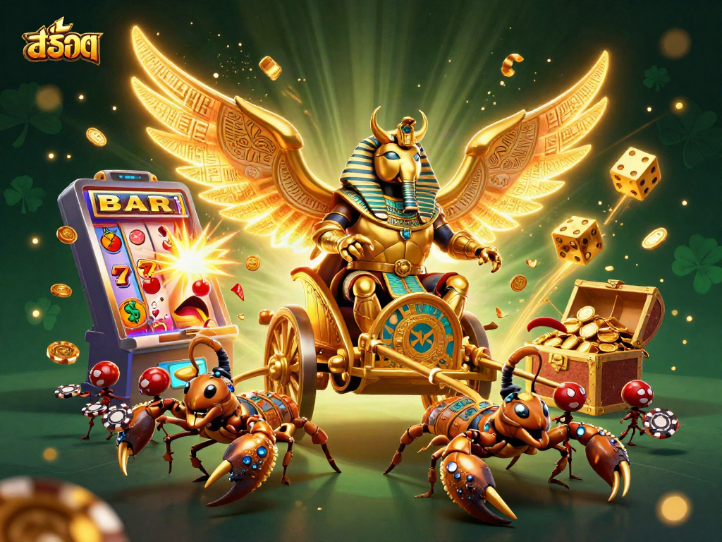 Engage with exciting สล็อต experiences featuring a golden scarab and dynamic casino elements.