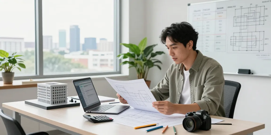 Engineer reviewing plans in a modern office for engineering services missouri