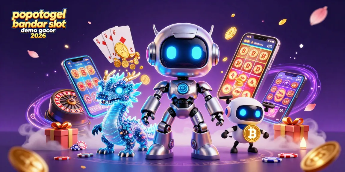 Spin the reels with popotogel bandar slot demo gacor 2026 in this vibrant 3D illustration showcasing exciting casino elements.