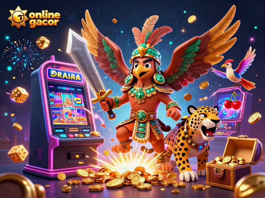 Menangkan jackpot di slot online gacor dengan kombinasi karakter dan efek menarik dalam ilustrasi 3D.