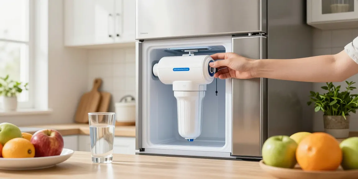 Replacing the Waterdrop dw2042fr-09 water filter in a modern kitchen scene highlighting health and freshness.