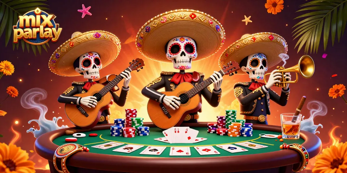 Experience the excitement of mix parlay with a vibrant 3D mariachi band at a poker table.