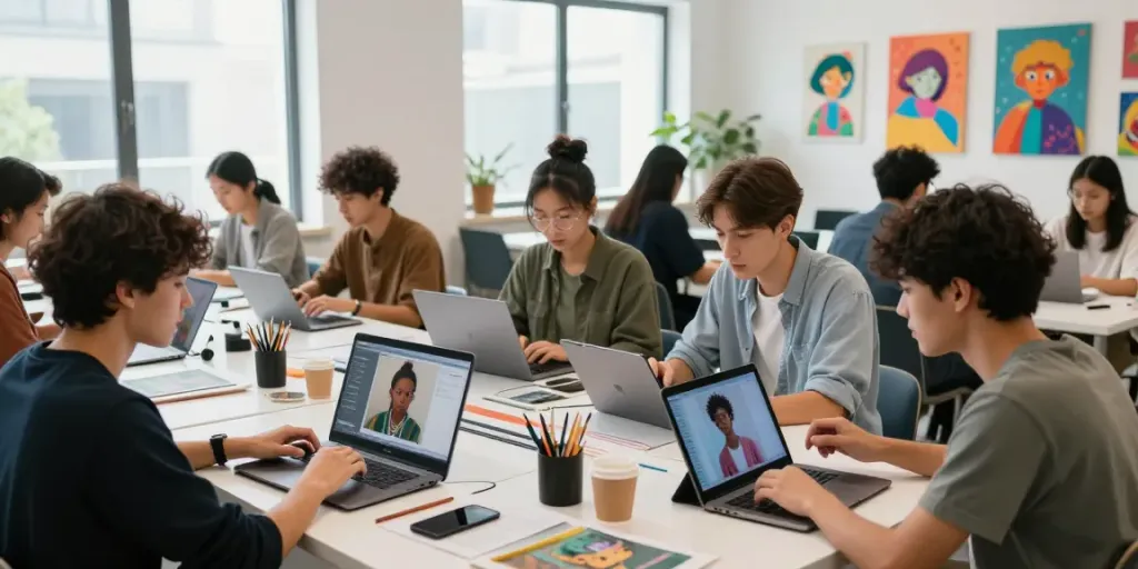 Typeshutter community collaboration on AI visuals in a creative studio.