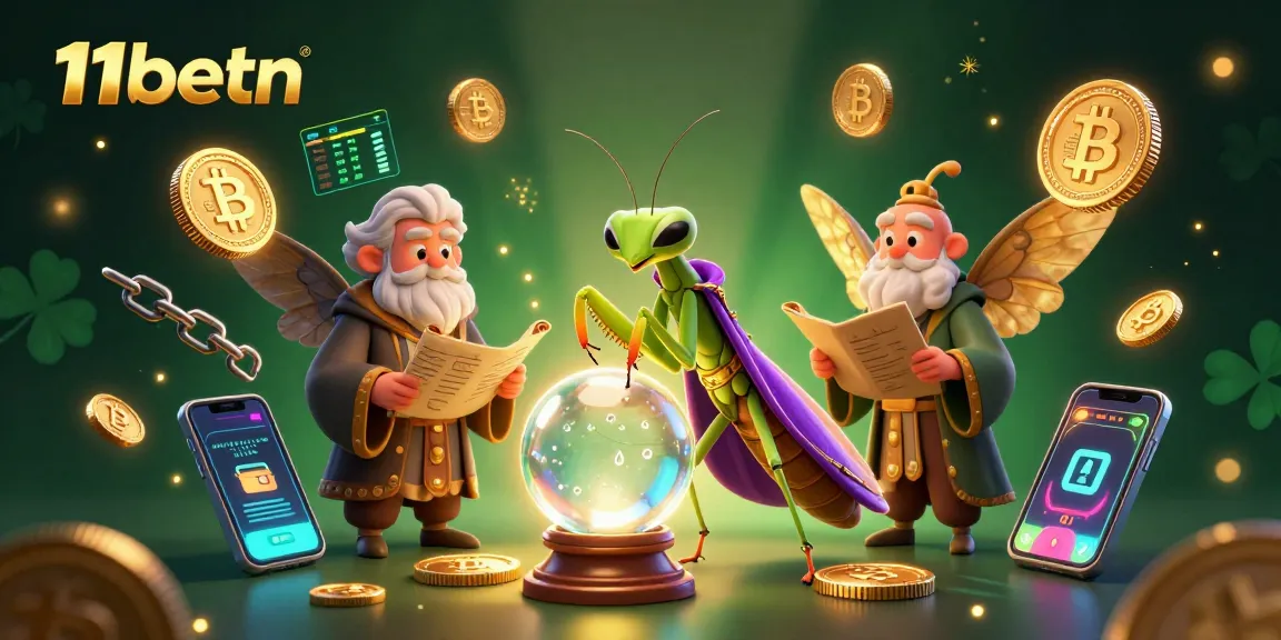 Win big with 11betn in a vibrant 3D scene showcasing crypto casino elements and fortune tellers.