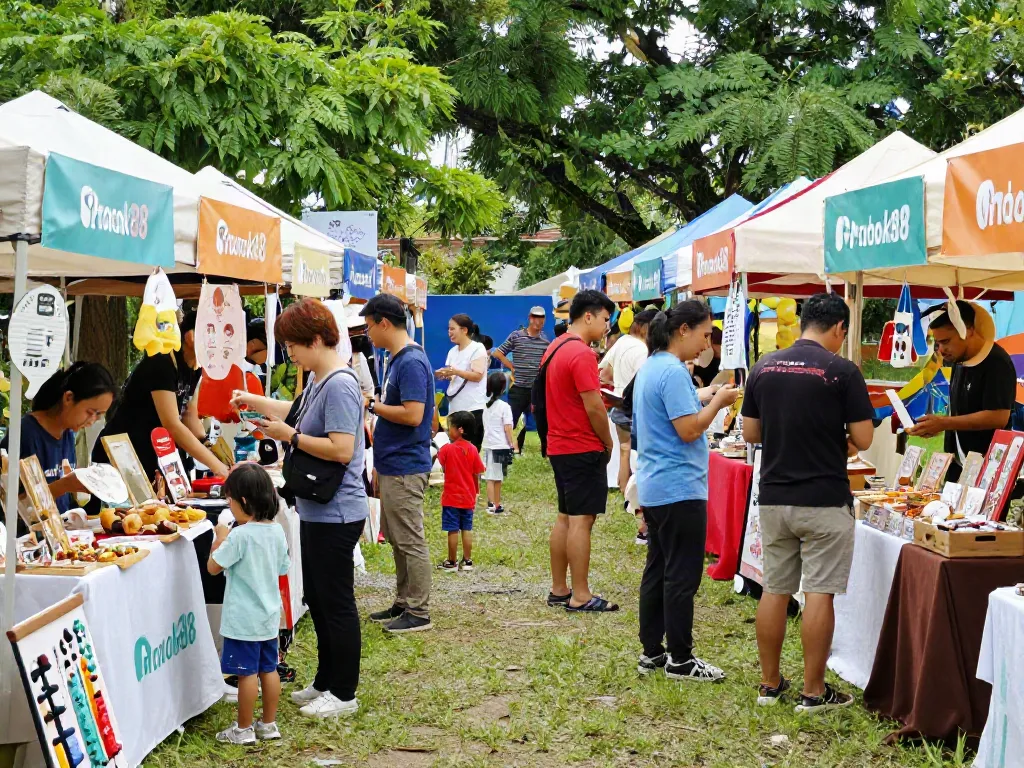 Community event celebrating local crafts and products featuring rokok88 branding.