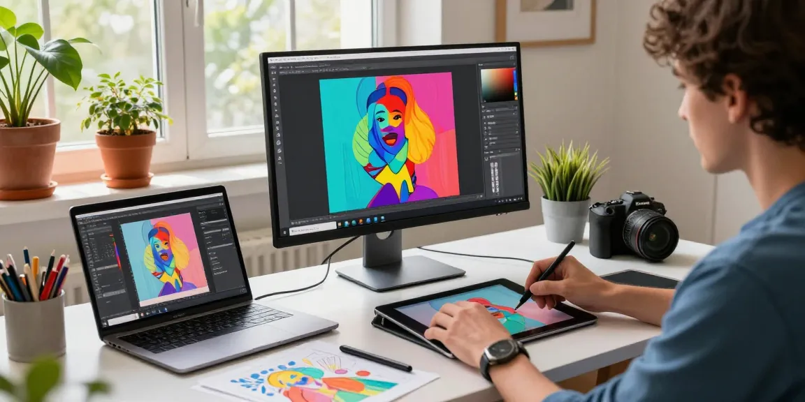 Creative workspace using nano banana 2 AI image editor with vibrant designs and sketches