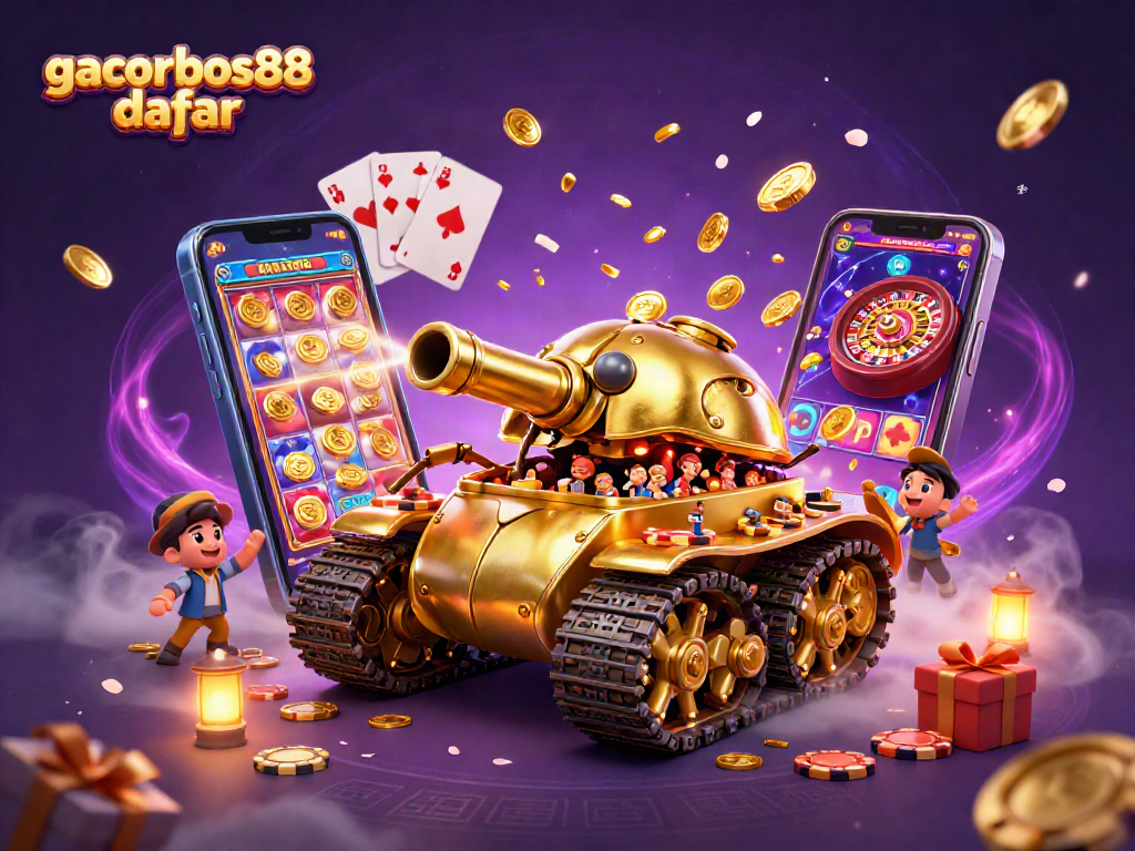 Experience the thrill of gacorbos88 daftar with a vibrant casino scene bursting with action.