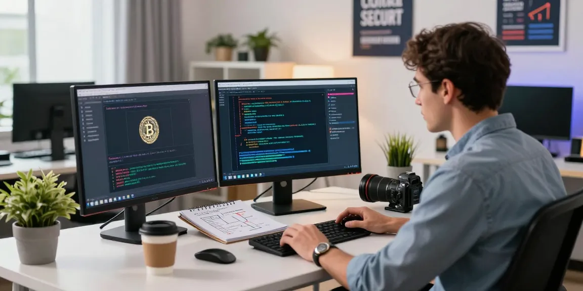 Recover lost crypto with a digital security expert at a vibrant workspace, showcasing recovery tools and tech.