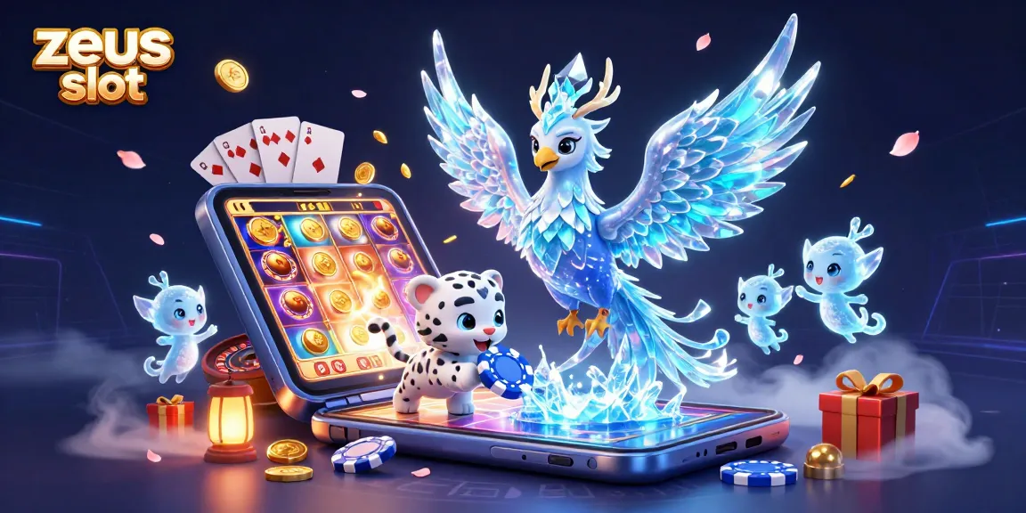 Spin the reels in zeus slot with an ice phoenix, glittering poker chips, and dynamic game scenes.