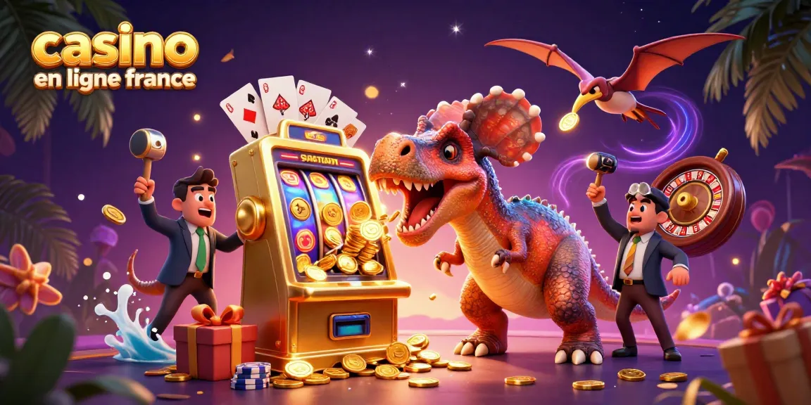 Jouez à des machines à sous dans le casino en ligne en France avec une illustration amusante et dynamique.