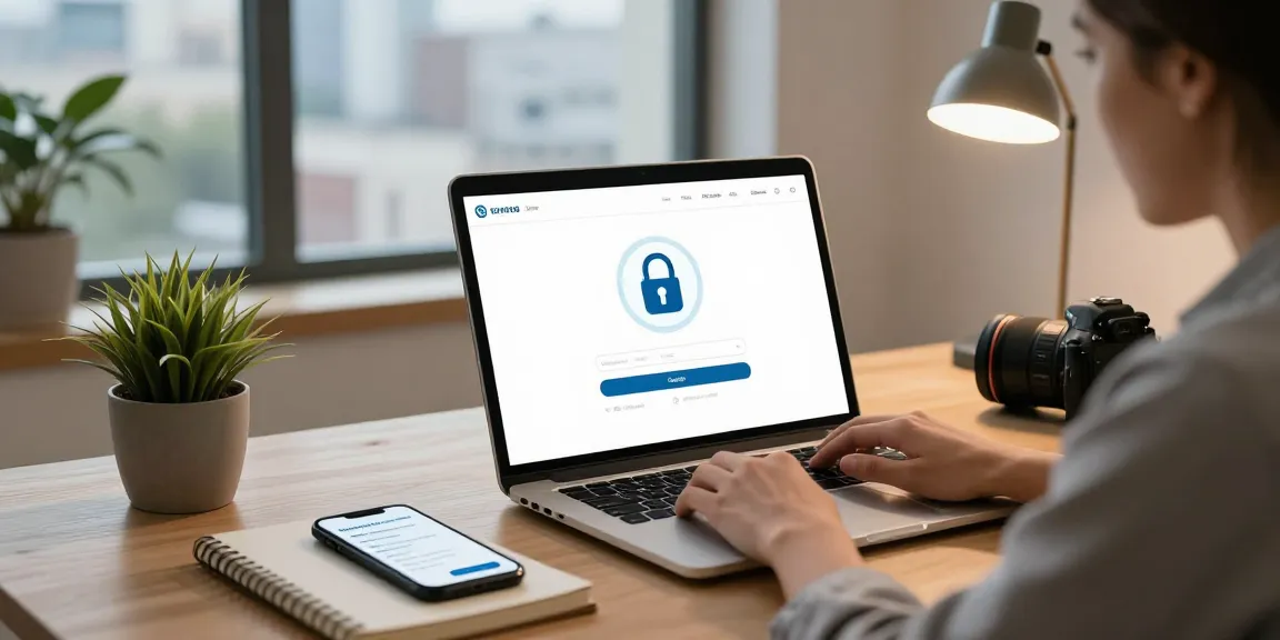 User accessing raja328 login on a sleek laptop in a modern workspace with a secure access focus.