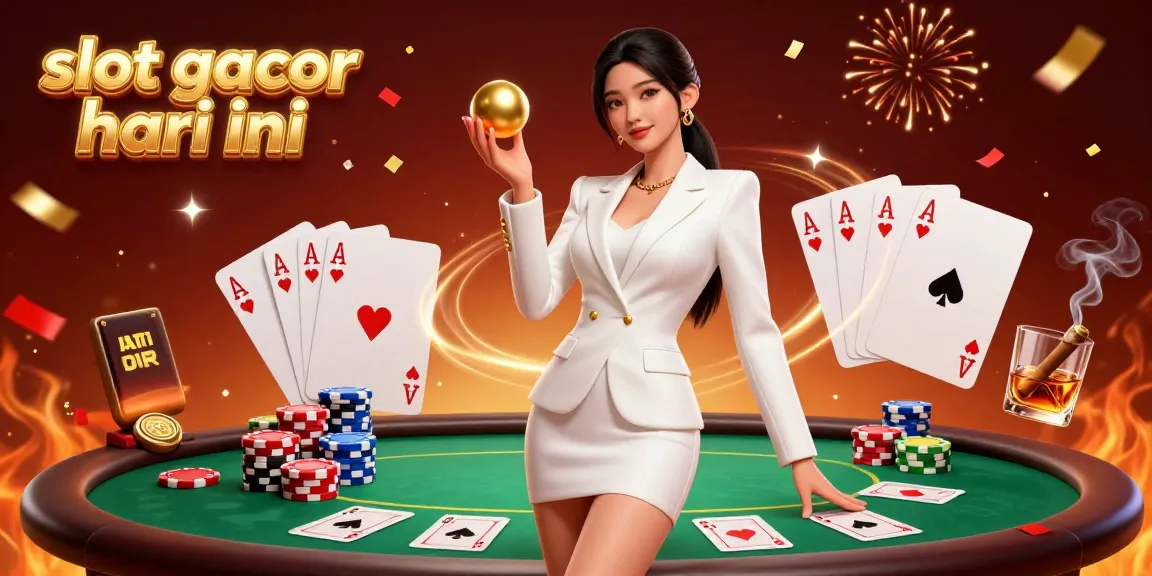 Experience the thrill of slot gacor hari ini with this stunning casino illustration featuring vibrant game elements and a confident dealer.