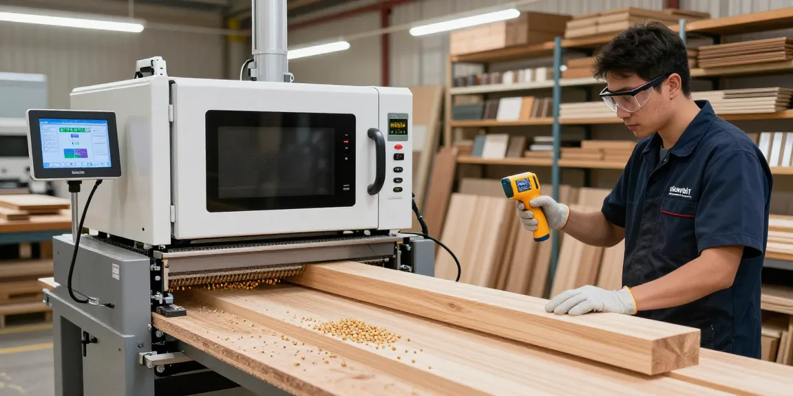 Shashel technology in a professional wood processing workshop, showcasing efficient microwave treatment.