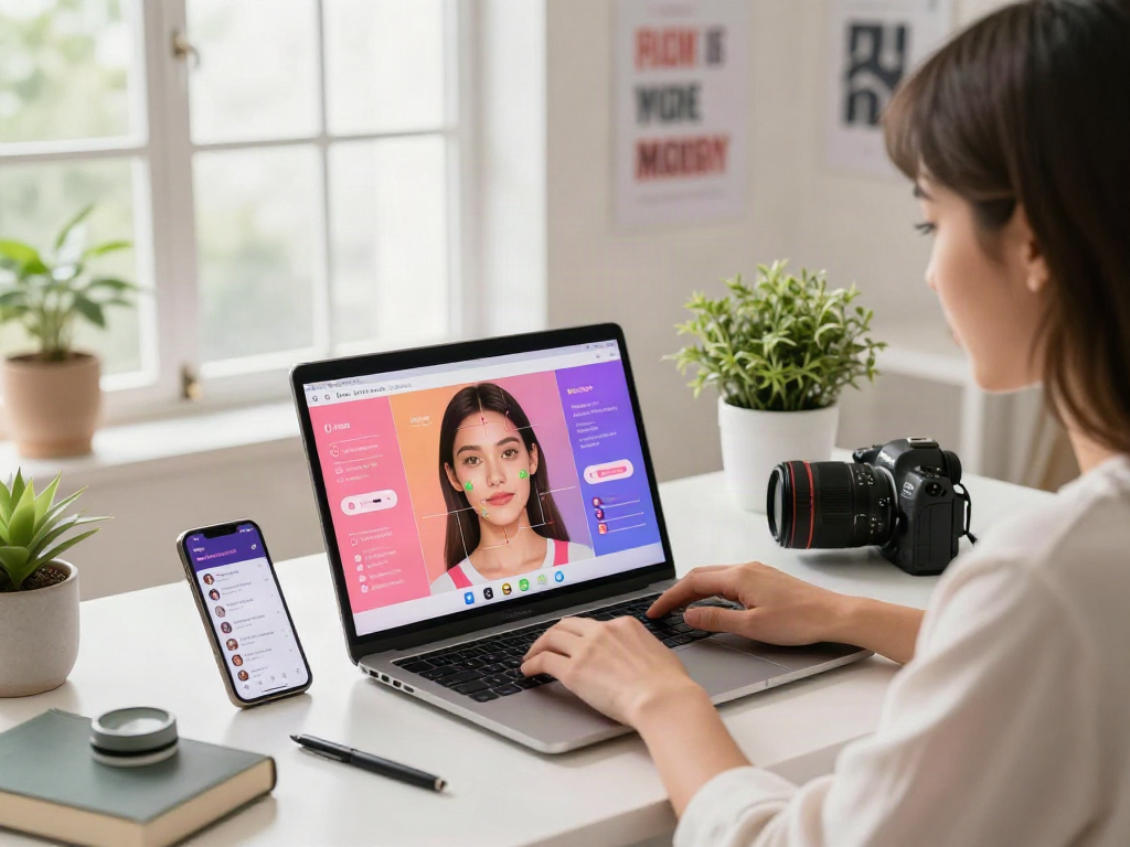 Test of attractiveness displayed on a laptop in a modern workspace.