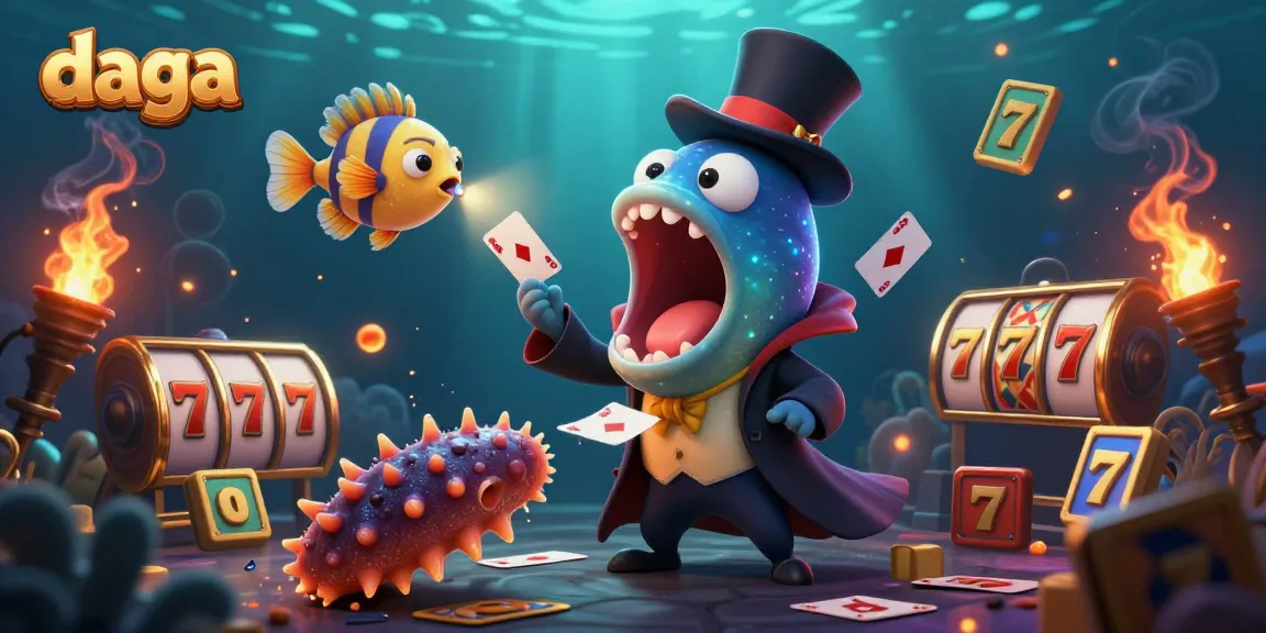 Experience exciting card tricks with daga's unique underwater characters in a vibrant casino scene.