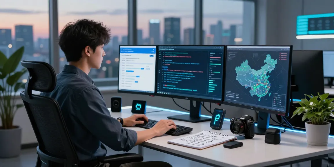 Cybersecurity workspace examining telegram china privacy with multiple screens.
