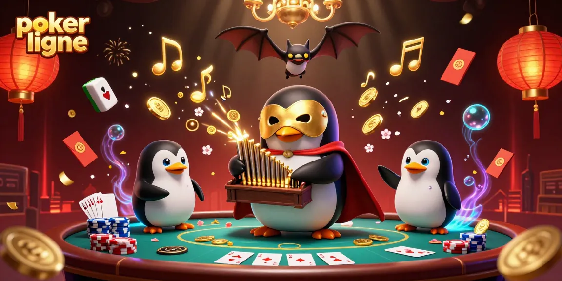Jouer au poker en ligne dans une ambiance festive et immersive avec des personnages dynamiques.