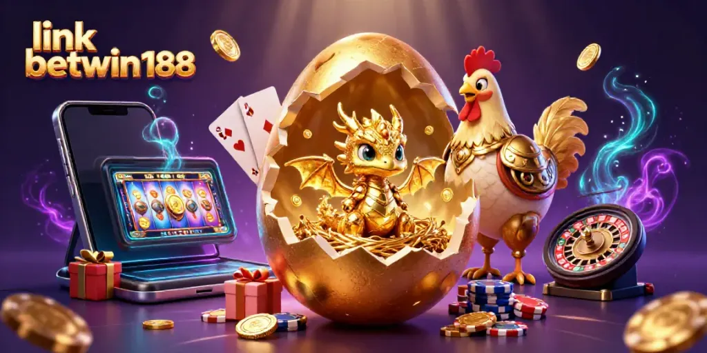 Mencari link betwin188 untuk akses mudah melalui ilustrasi kasino dengan naga emas dan permainan slot.