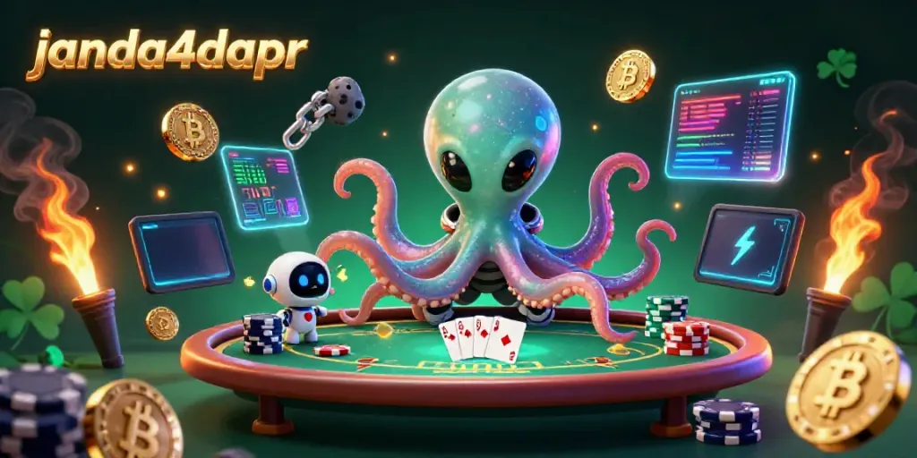 Aktivitas seru di janda4dapr dengan alien dan robot di meja poker holografik.