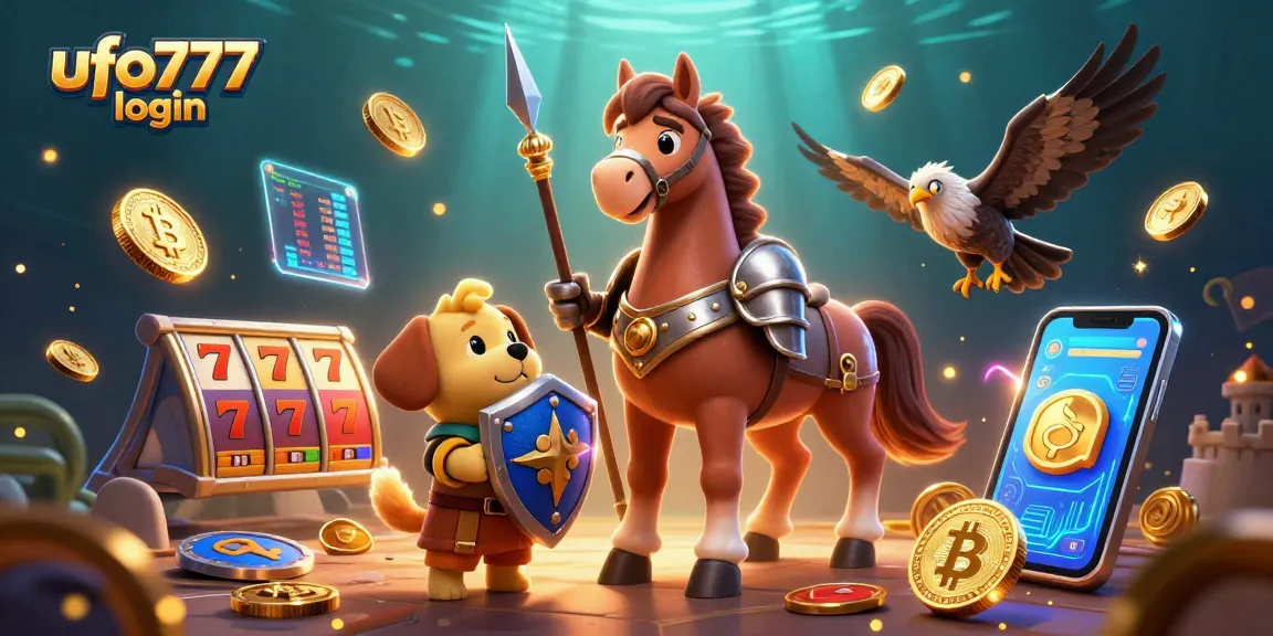 Access thrilling gaming opportunities with ufo777 login, featuring slots, bitcoin coins, and medieval characters.